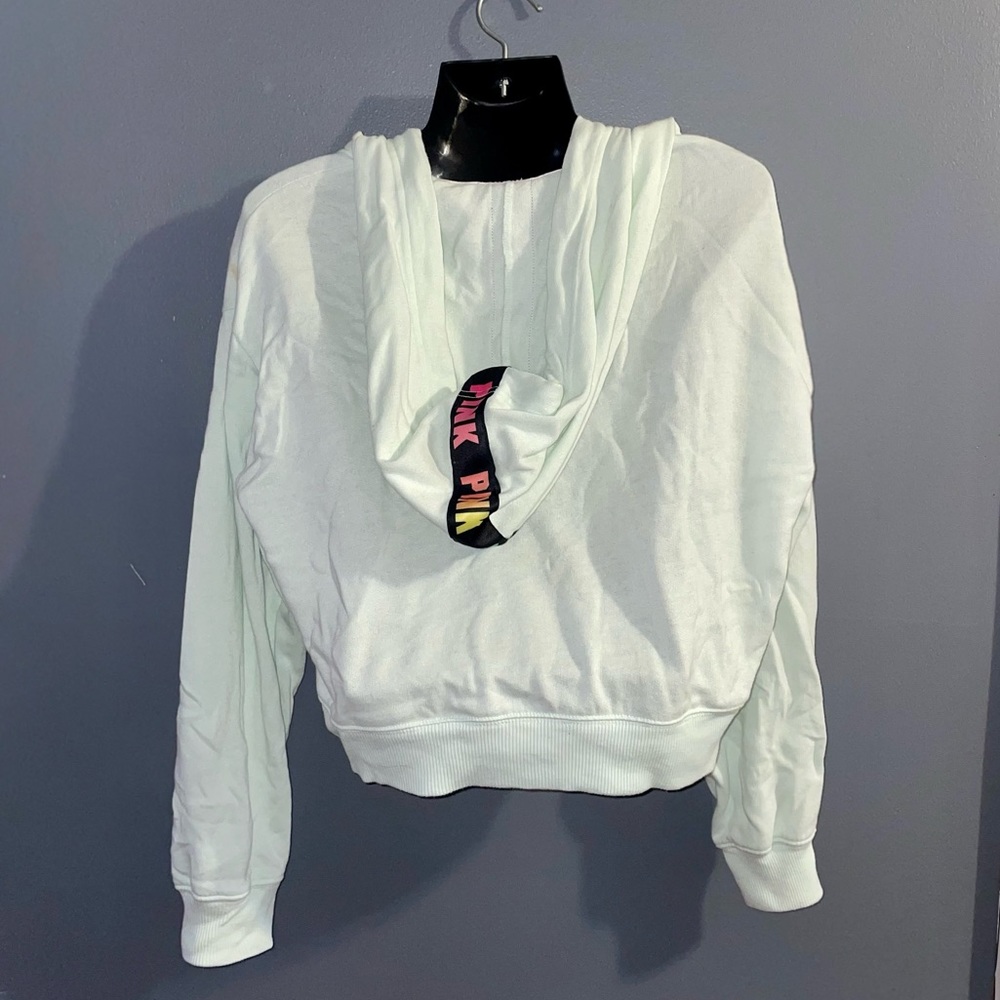 PINK Victoria’s Secret light teal blue/green zip up hoodie sweatshirt size small - Picture 12 of 16